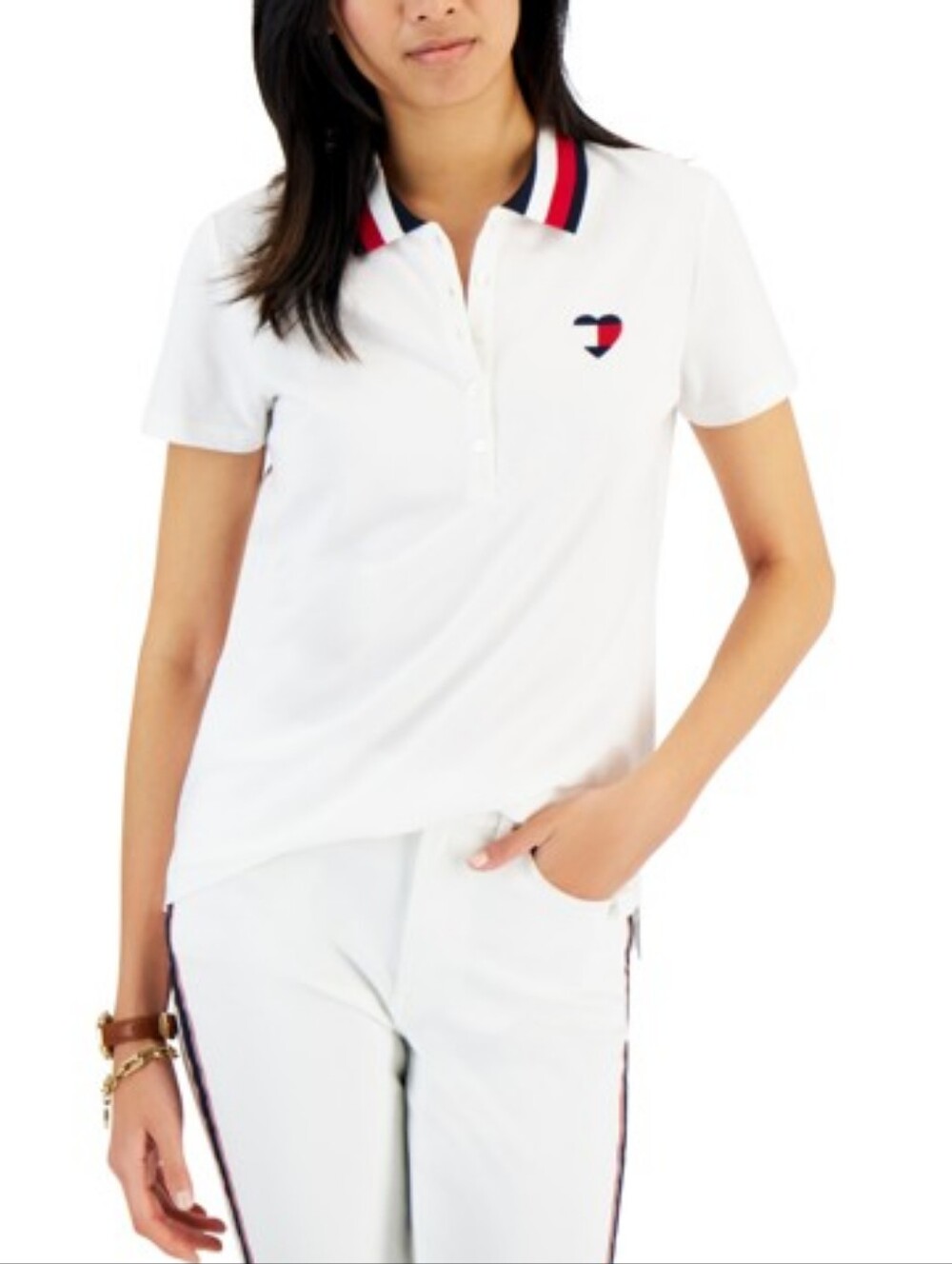 Tommy Hilfiger Women's Heart Logo Polo In Bright White